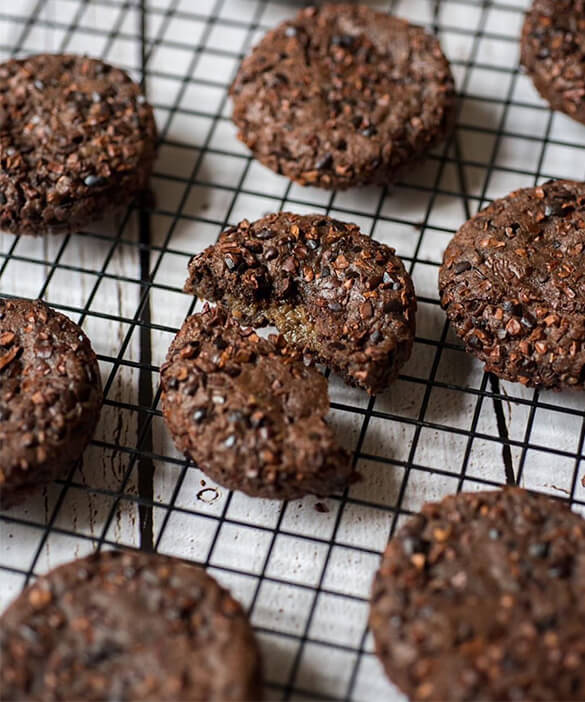 Recette cookies tout chocolat, grué de cacao et ganache