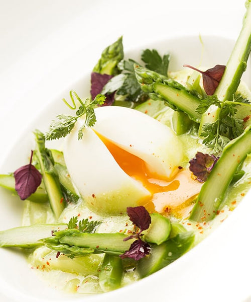 Recette verrine de crémeux d'asperges vertes bio et oeuf mollet bio