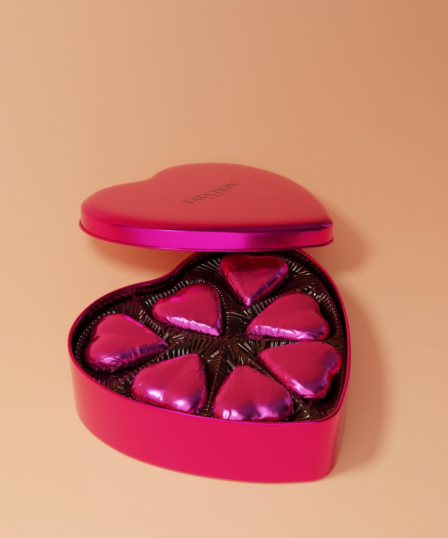 Milk chocolate magenta heart tin